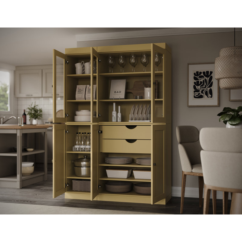 Garde-manger Palace 100% bois massif 48,5 po avec shaker, portes en verre transparent, 2 tiroirs et tablettes réglables Palace Imports