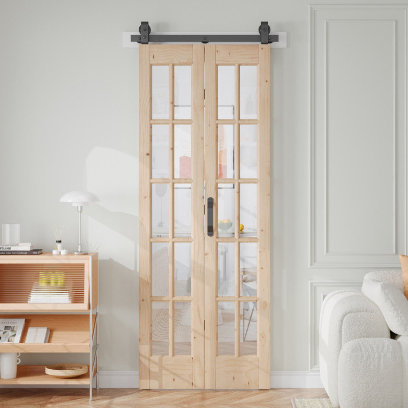 Porte pliante en verre et bois massif avec quincaillerie d'installation, 30 po x 84 po, 2