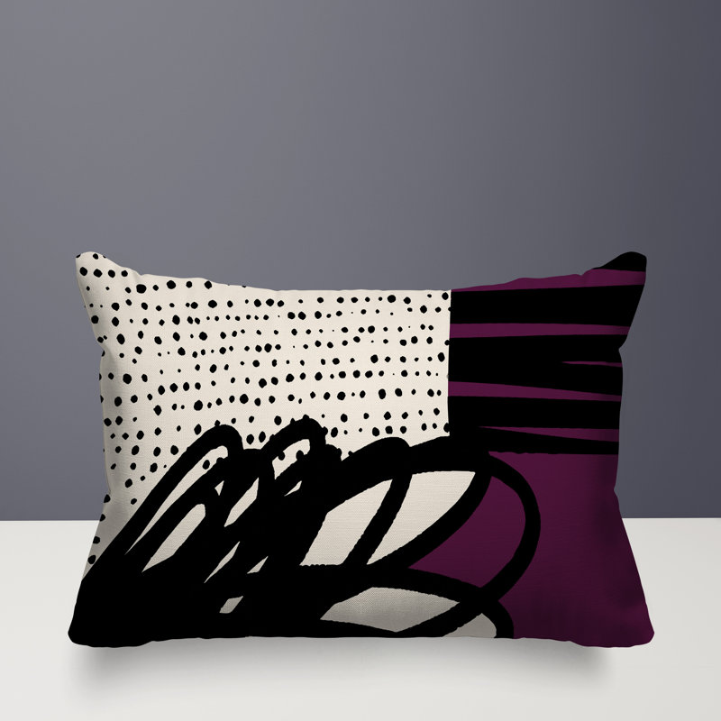 Oreiller rectangulaire réversible intérieur / extérieur Jofre, H 18 po x l 25 po, Mauve / noir / blanc cassé