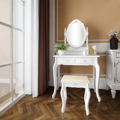Bureau de maquillage avec miroir, bureau de coiffeuse avec 4 tiroirs
