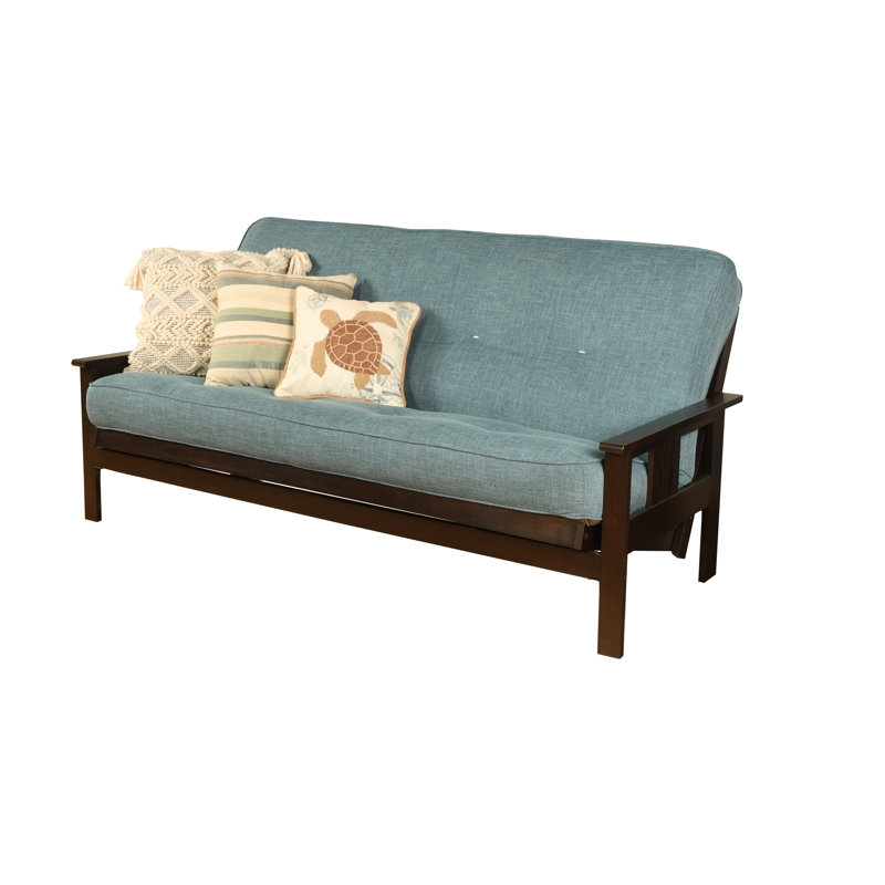 Johnte Full-Size Futon Frame and Full-Size Innerspring Mattress, À ressorts, Lin turquoise, Espresso