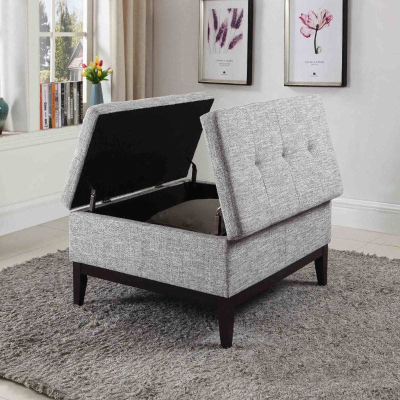 Upholstered Ottoman, Light Gray Linen