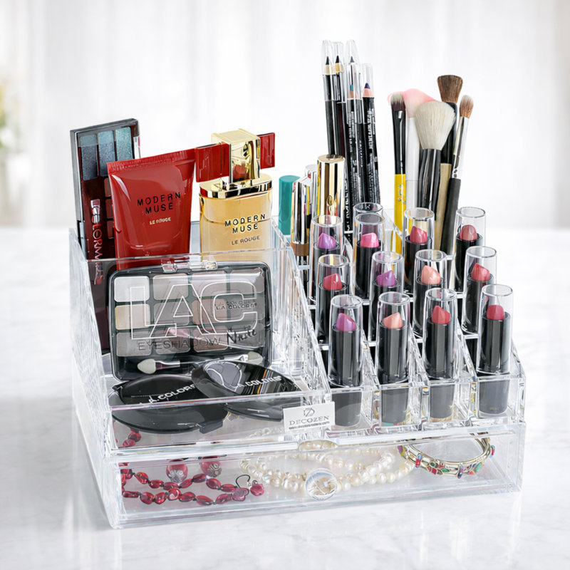 Clear Acrylic Makeup Organizer with Drawer for Vanity Storage, Jewelry, Cosmetics – Christmas & Mother’s Day Gift