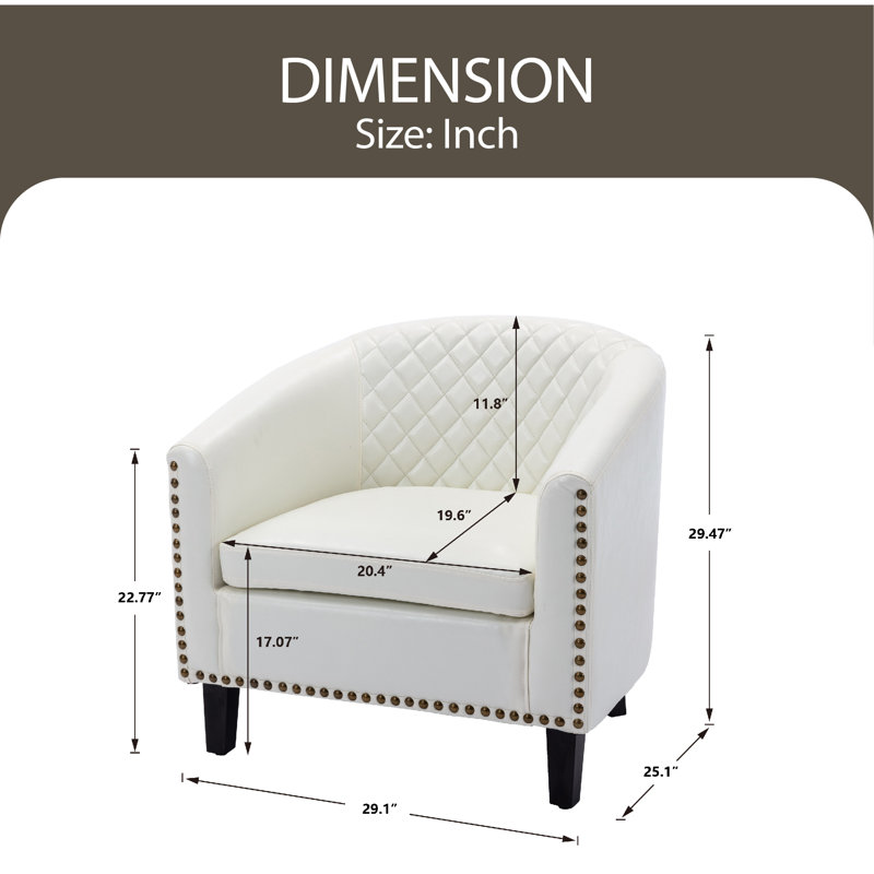 Fauteuil demi-tonneau en cuir Vegan, Similicuir blanc