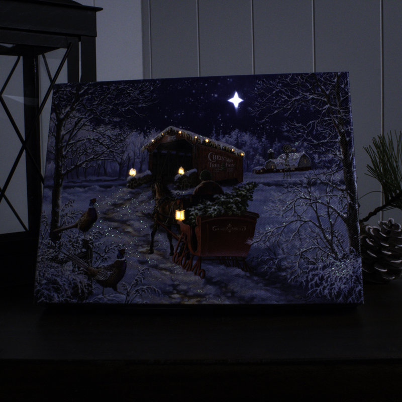 Starry Winter Night 8x6 Lighted Tabletop Canvas