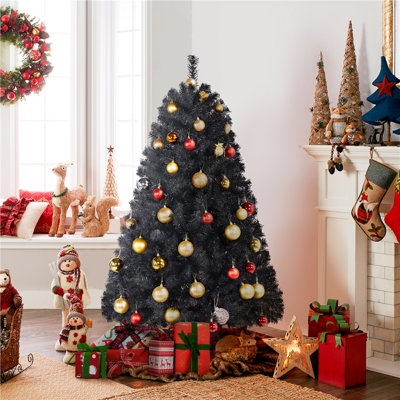 Multi-coloured Hinged Fir Artificial Christmas Tree with Foldable Stand