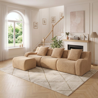 Canapé modulaire en forme de L sans os, aucun assemblage requis, accoudoirs courbés, conception antidérapante, emballé sous vide pour le salon et le bureau