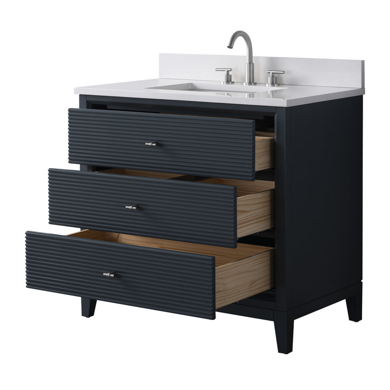 Caldwell 36" Single Sink Freestanding Bathroom Vanity with Engineered Marble Top, Brushed Nickel, Vintage Spruce Blue