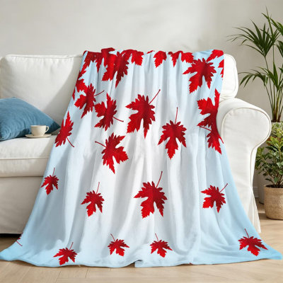 Clear Ultra Soft Flannel Fleece Throw Blanket,Falling Red Maple Leaves Single-Sided Print