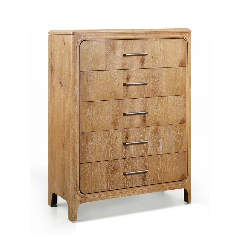 1Pc Natural Wood Finish 5 Drawer Chest