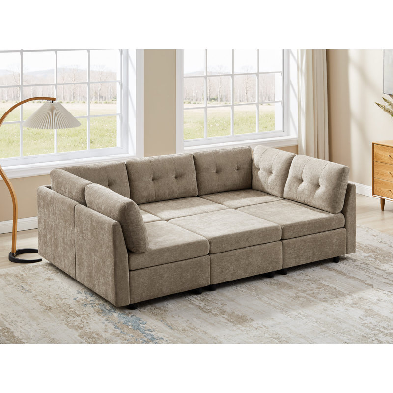 Canapé modulaire rembourré en chenille avec repose-pieds Chenille, Polyester brun clair