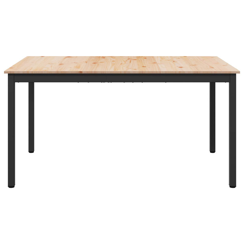 Solid Wood Top Metal Base Dining Table, 75cmH x 140cmL x 80cmW, Natural, Black