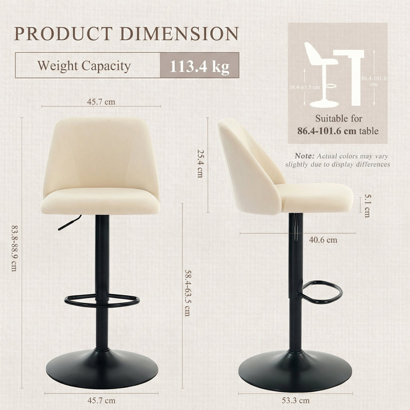 Swivel Upholstered Adjustable Height Counter Stool with Metal Frame, Beige/Fabric