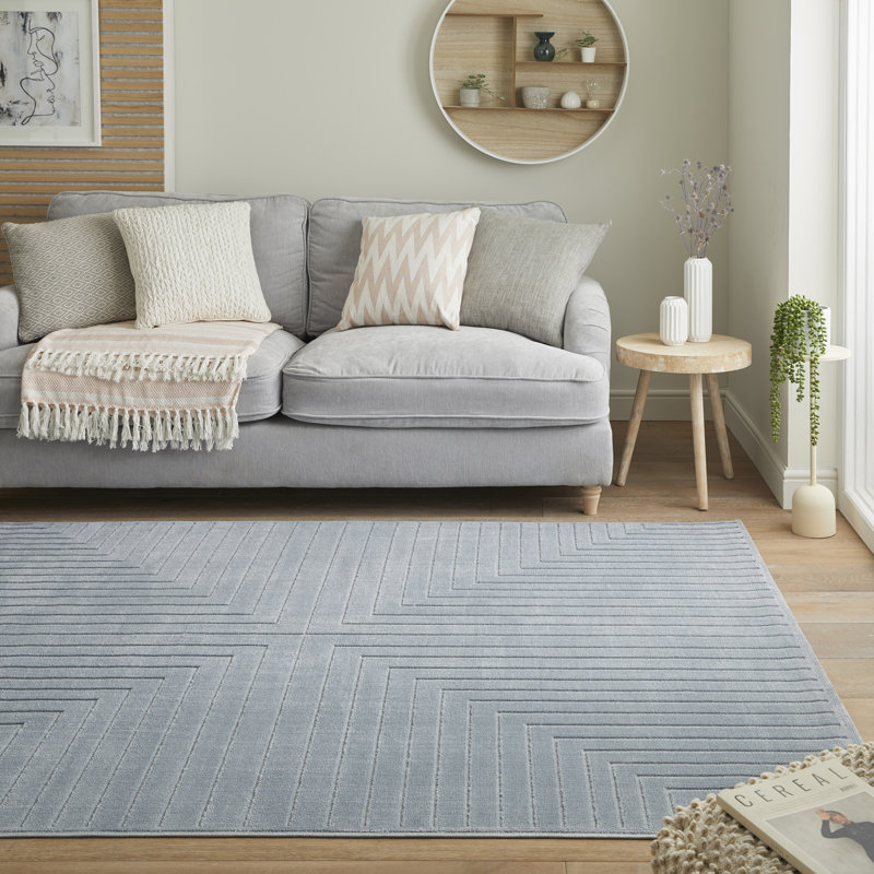 Geometric Pile Low-Effect patterned Machine Woven Blue Area Rug, Rectangle 240 x 330cm