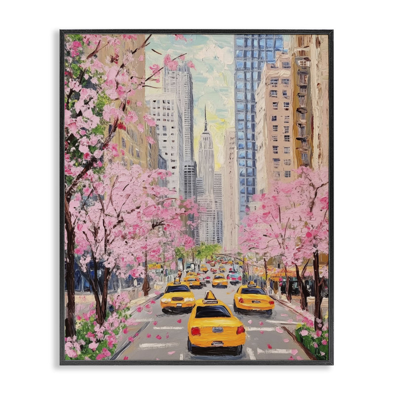New York au printemps, estampe numérique, design par LSR Design Studio, H 14 po x l 11 po, Giclée encadrée noir minuit