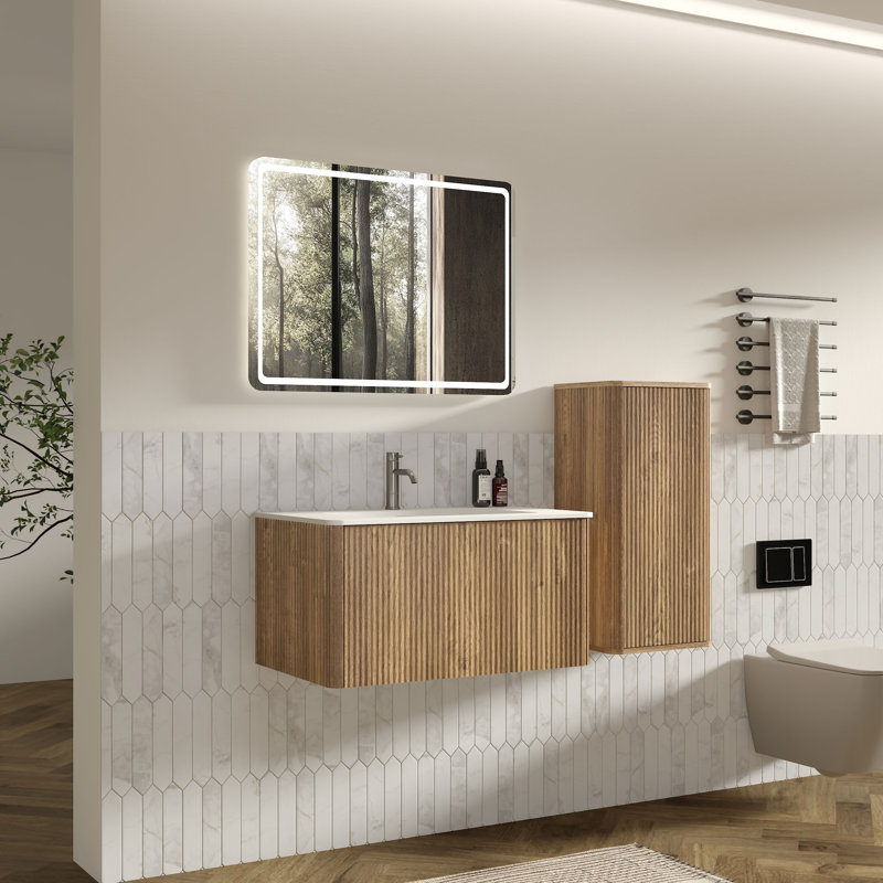 Meuble-lavabo mural simple pré-assemblé avec comptoir avec trop-plein 30 po Hannemarie, 30", Chêne brut, Matte White