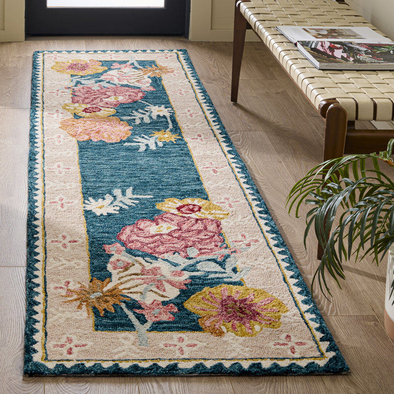 Jardin 80% laine touffetée à la main à 80%; Tapis floral 20% coton, Tapis de couloir 2 pi 3 po x 8 pi