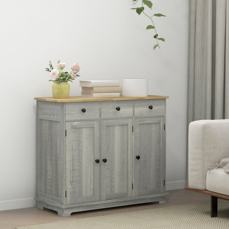 Armoire de cuisine moderne grise - Buffet avec 3 tiroirs, tablette réglable et portes pour économiser de l'espace