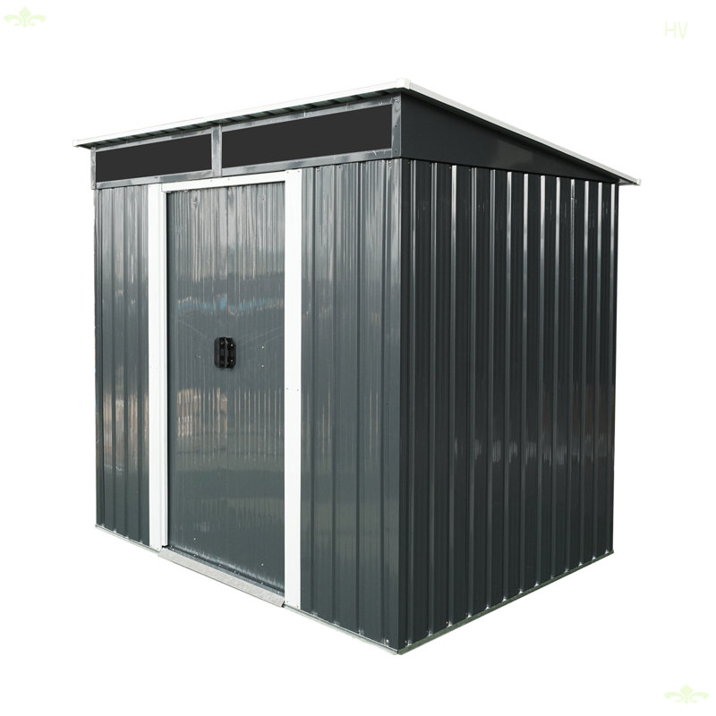 6Ft X 5Ft Outdoor Metal Storage With Transparent Plate And Foundation For Backyard Garden Patio, Black/White