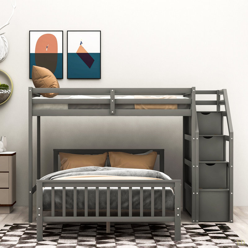 Ebern Designs Twin Over Full Loft Bed With Staircase - Wayfair Canada