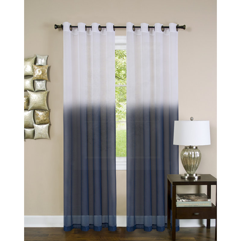 Paire de rideaux semi-transparents avec œillets Wetherell, Bleu foncé, L 52 po x L 84 po