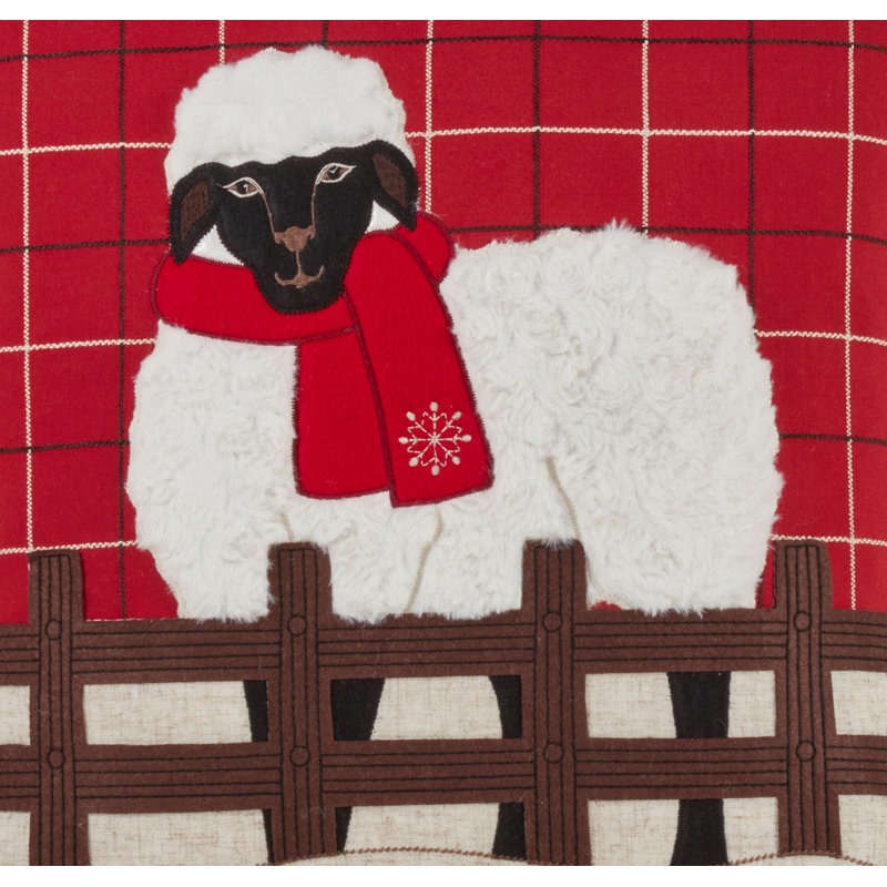 Red Plaid Christmas Sheep Polyester Pillow Cover 18"