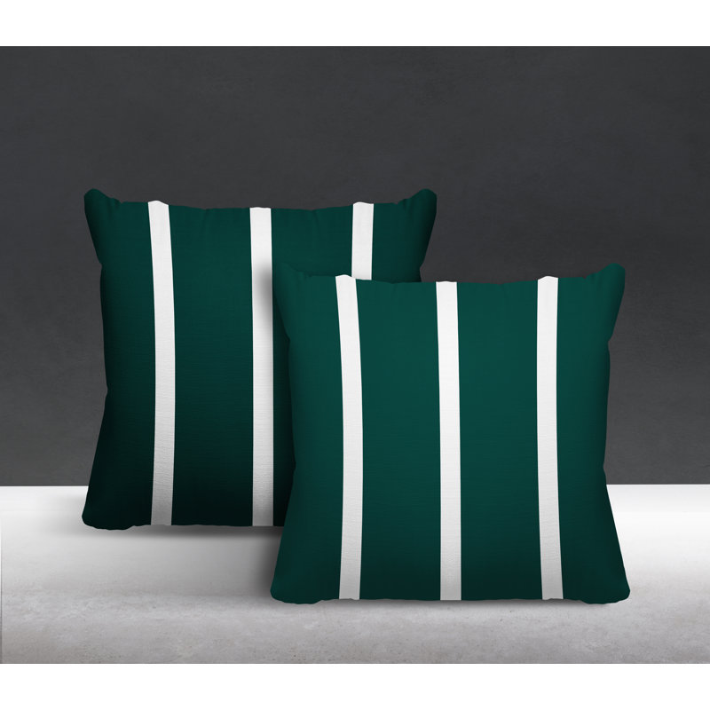  Coussin décoratif intérieur / extérieur à rayures, L 15 po x H 15 po, Émeraude