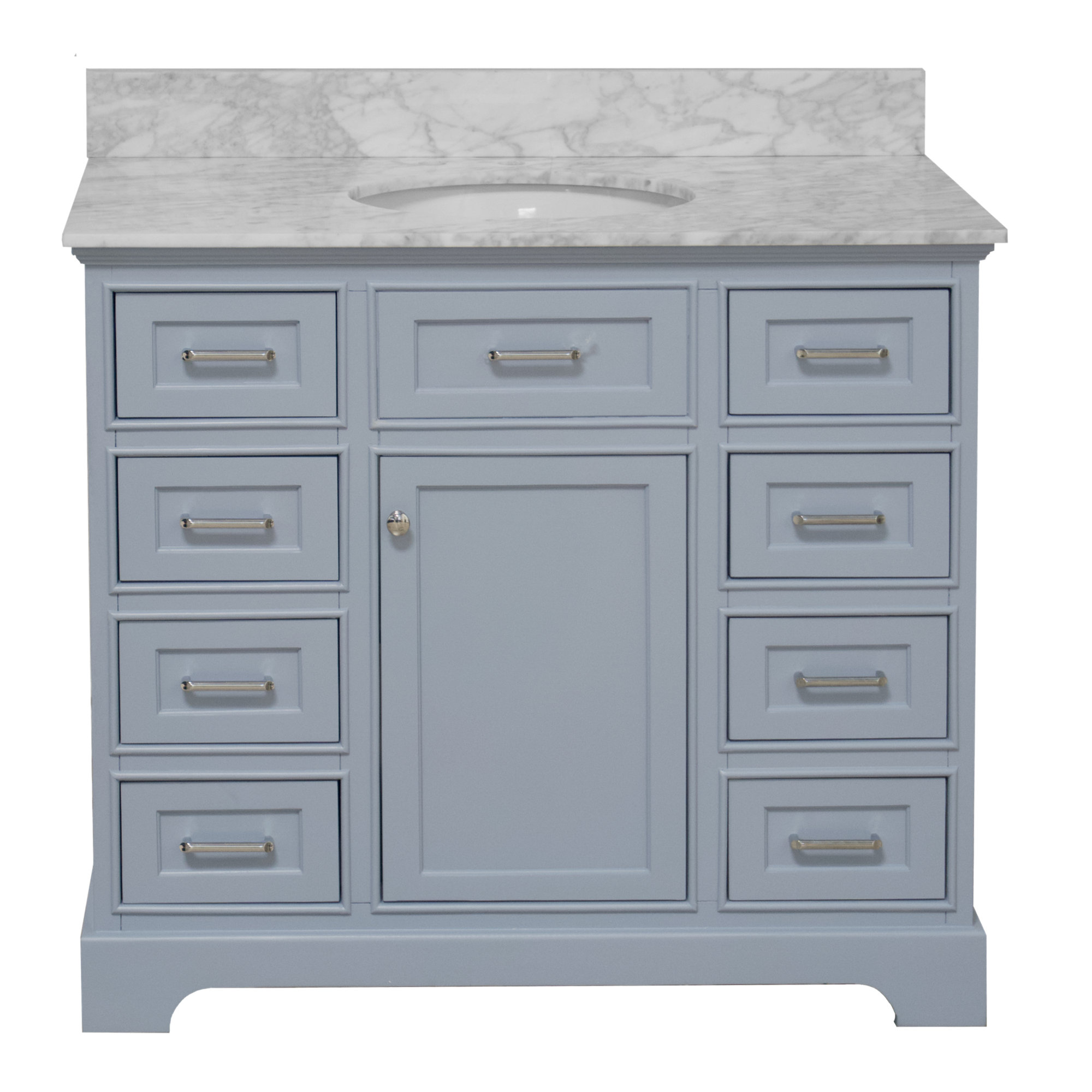 Ronnie 42'' Single Bathroom Vanity, Powder Blue, Carrara Marble