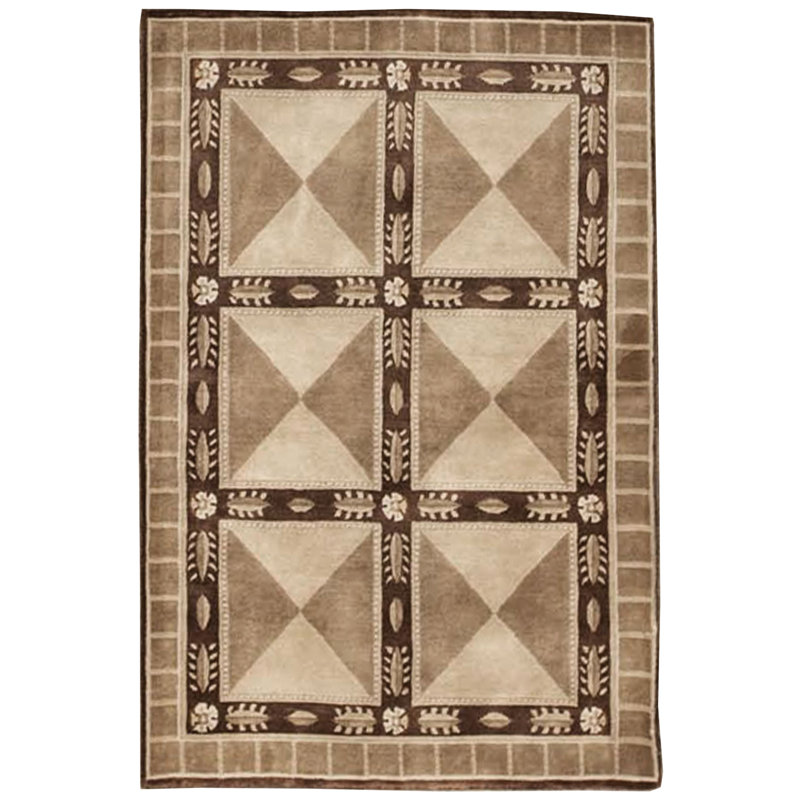 Tapis beige noué à la main de haute qualité, Rectangle 4 pi 1 po x 6 pi