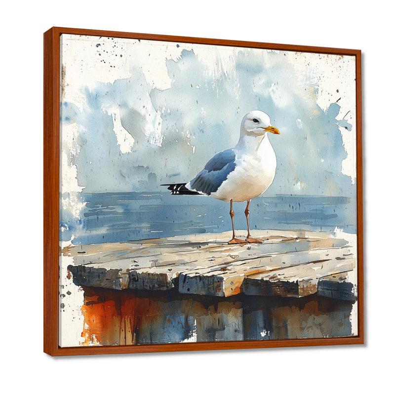 Avaleigh Seagull On The Dock II - oiseau, art mural, H 30 po x l 30 po, Impression encadrée flottante, Brun