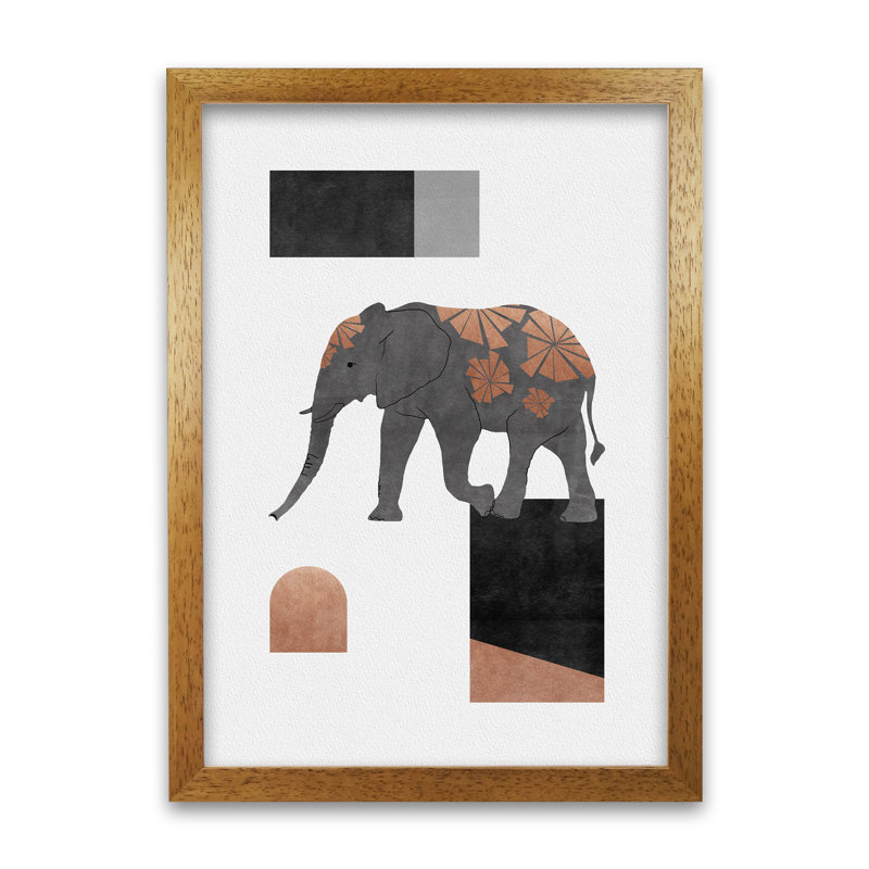 Orara Elephant Mosaic II - Print, Brown Framed, 63cm H x 45cm W x 2cm D
