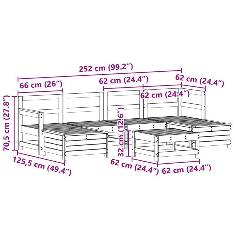 7 Piece Garden Sofa Set Solid Wood Pine