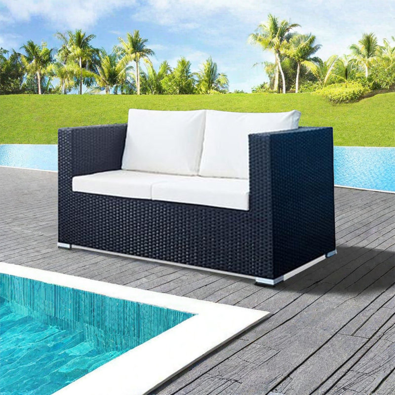 Causeuse d'extérieur en osier 55,12 po avec coussins Sunbrella® Chakiya