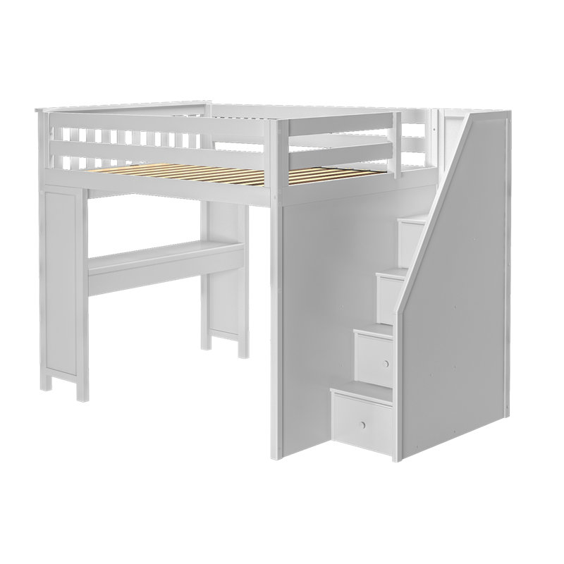 Lennon Kids Full Loft Bed with Drawers, White