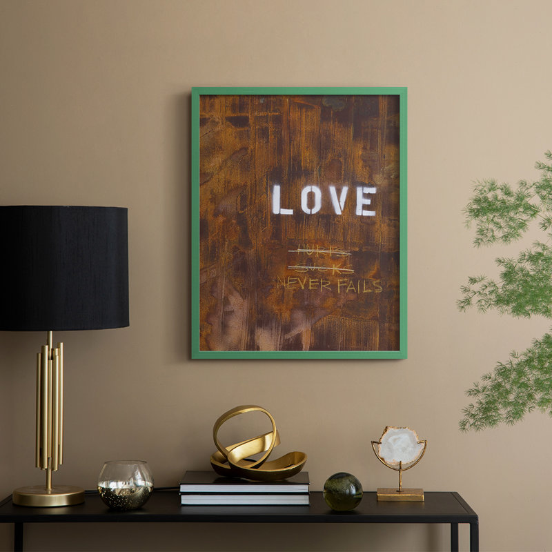 «Love Never Fails I», reproduction encadrée - bois massif, H 11 po x l 9 po, Vert