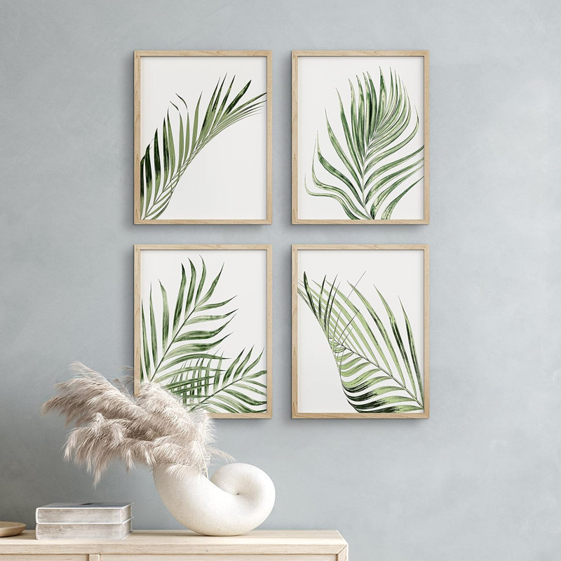 Ensemble de 4 feuilles de palmier vert du désert, ensemble de 4 reproductions murales encadrées, H 14 po x l 11 po x P 1 po