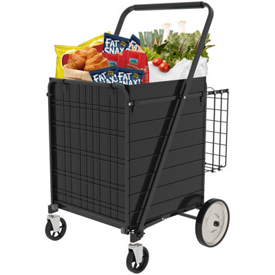 Chariot utilitaire pliable Bigger Super Jumbo avec panier double et roulettes pivotantes à 360 °, structure en acier inoxydable robuste