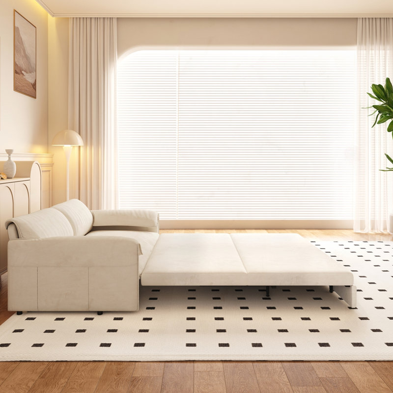 Grand canapé-lit 66 po, H 36 po x l 66 po x P 33,5 po, Velours blanc beige