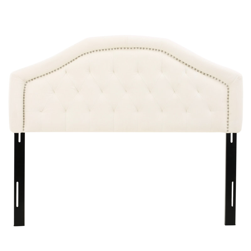 Grand lit et tête de lit double de style contemporain, rembourré avec un zeste de point de diamant, décorations cloutées, assemblage requis pour les grands lits