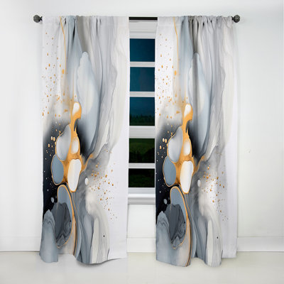 Grey Gold Impressions Transcendent I - Shapes Curtain - Blackout Abstract Curtain - 1 Panels