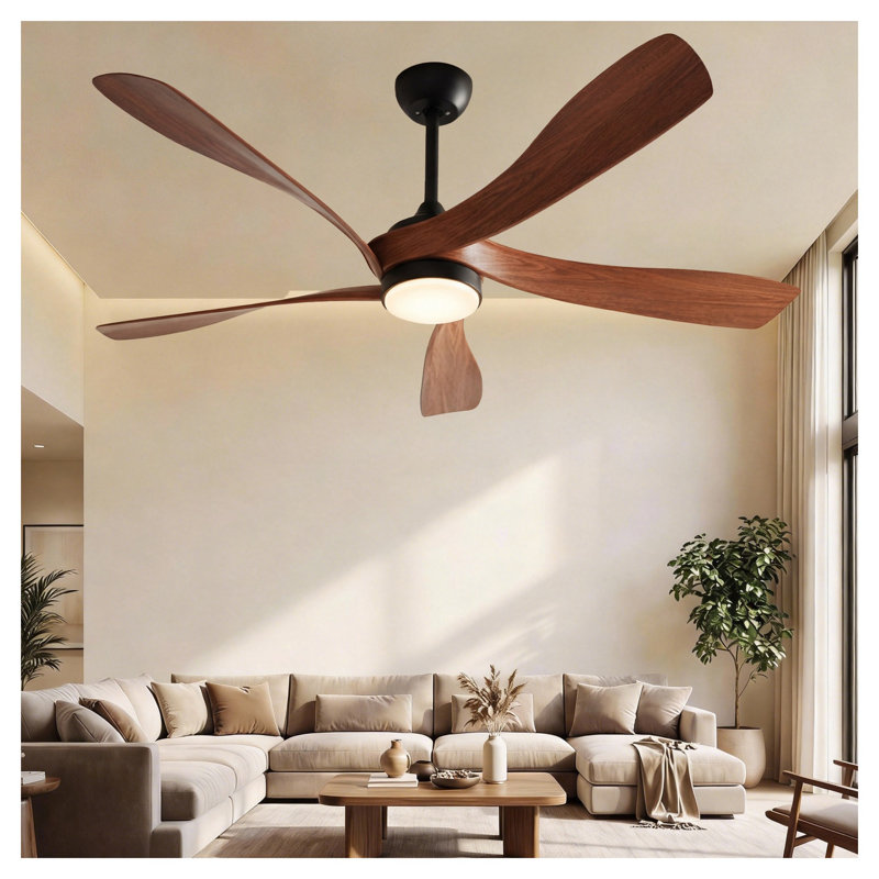 Sofucor 52 Inch Modern Ceiling Fan with Light - Quiet DC Motor, Dimmable LED, 6 Speeds 5000CFM, Reversible for Living Room Bedroom, Brown