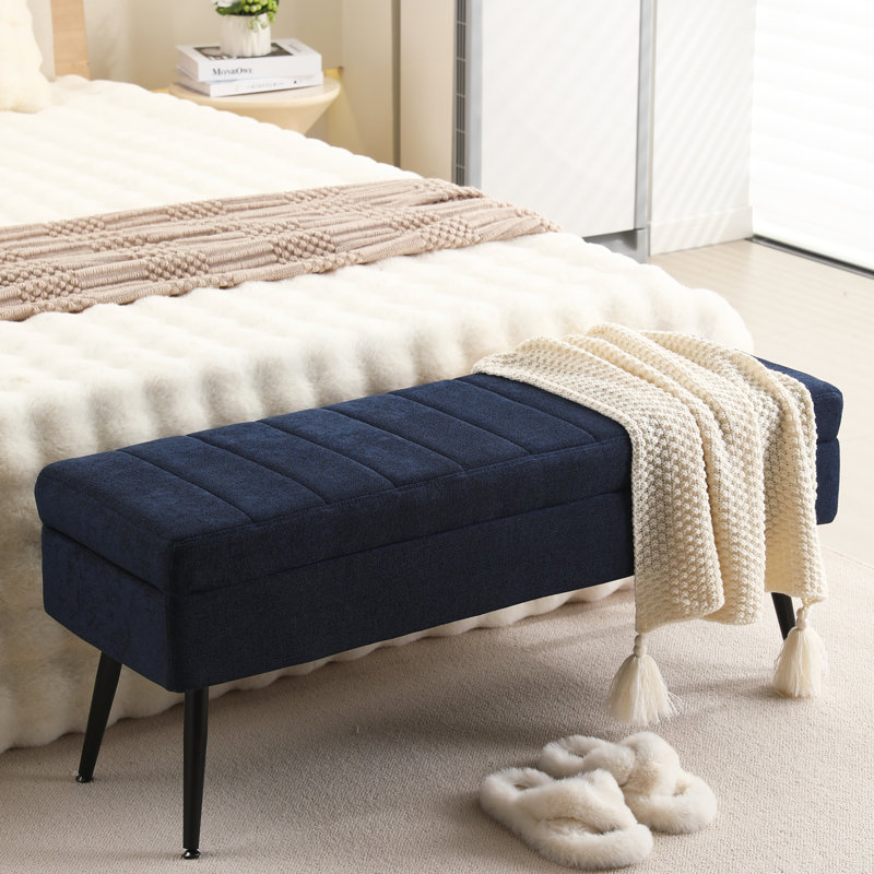 Banc de rangement rembourré Vondale, Bleu marine