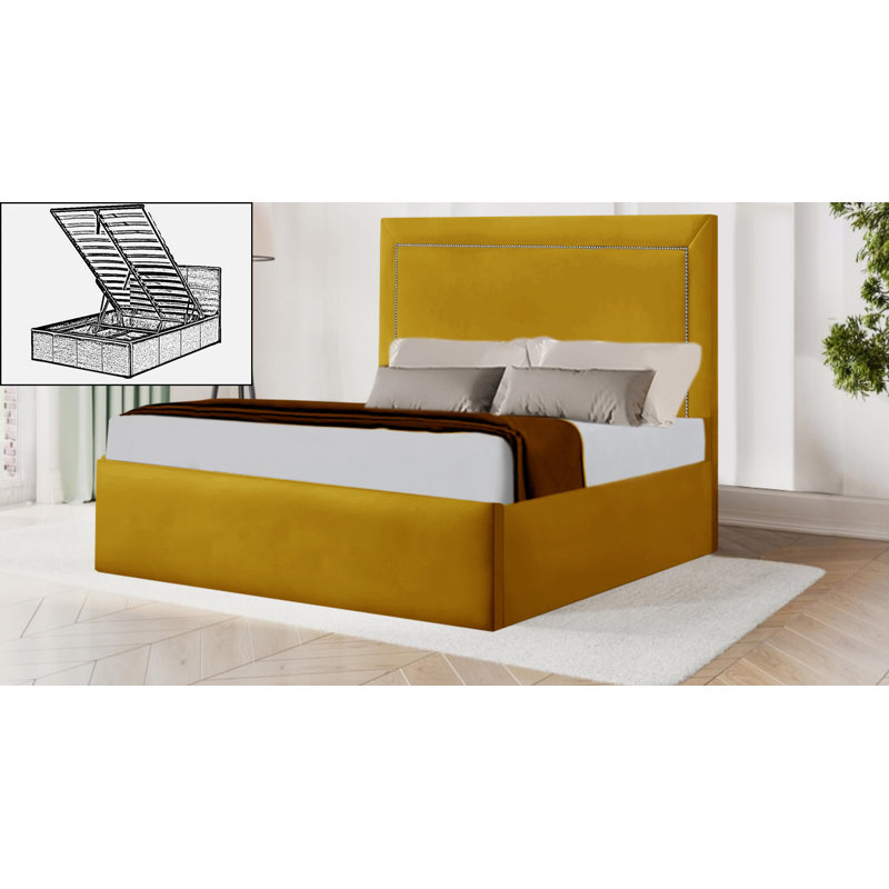 Barlas Upholstered Ottoman Storage Bed, Yellow Mustard, Double (4'6)