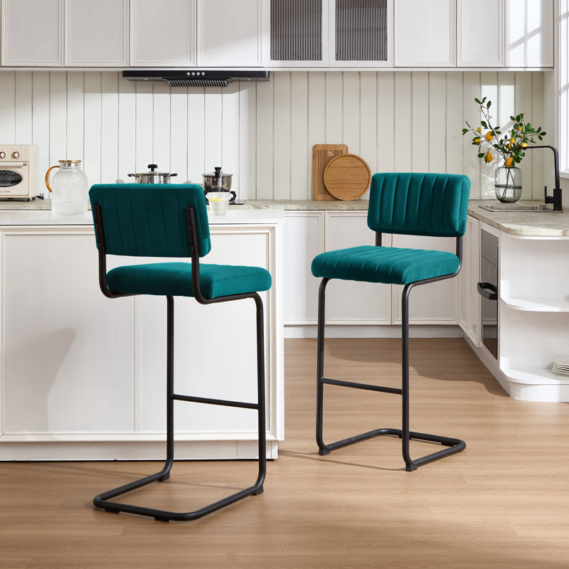Tabouret de bar / comptoir en velours capitonné à dossier bas Marlow, Tabouret de bar (hauteur du siège: 30 po)