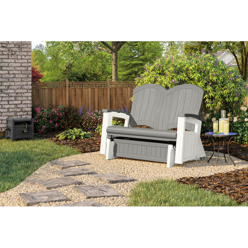 White and Peppercorn Plastic Adirondack Glider Chair