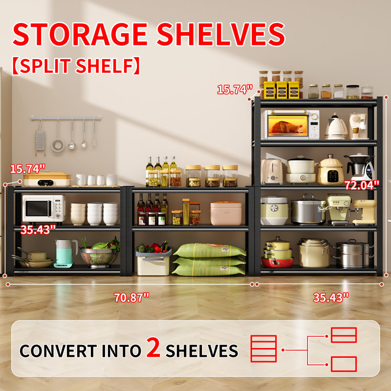  47.2" W X 23.7" D Garage Shelving Heavy Duty Storage Racks 3000lbs Adjustable Metal Shelfs 5 Tier Shelving Units Garage Storage Shelves Industrial Utility Shelf 72" H Tall Shelf For Storage