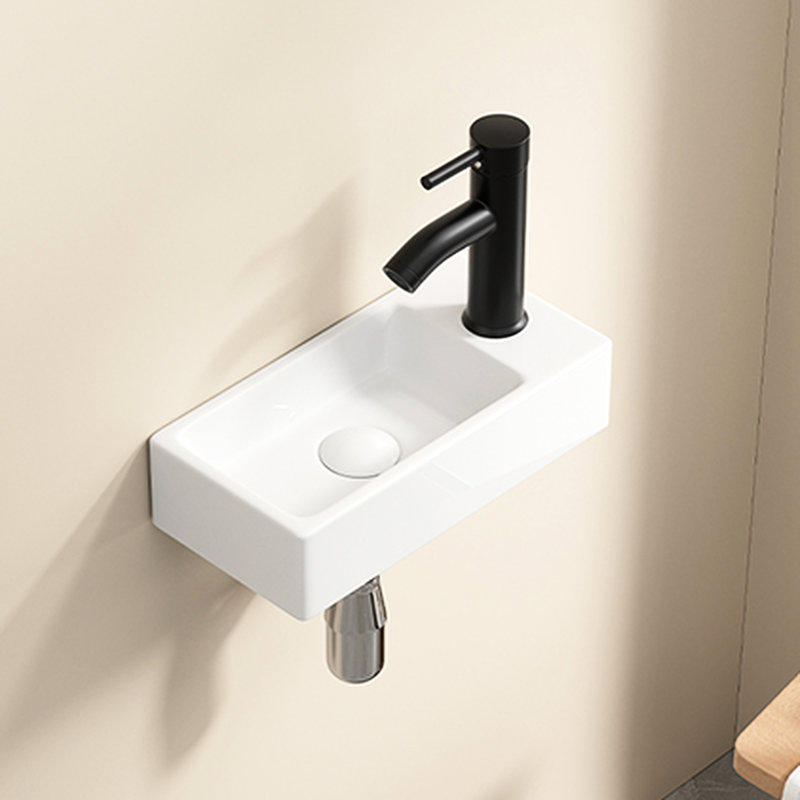 Milk White Ceramic Wall Hung Wash Basin, Right Hand Tap Hole, Rectangle Shape, 14.73*6.94*3.55Inch, Suitable For Small Bathroom Spaces And Use