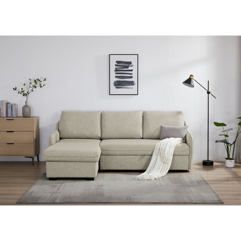 Movra Fabric 3-Seater Corner Sofa Bed with Storage, Cream