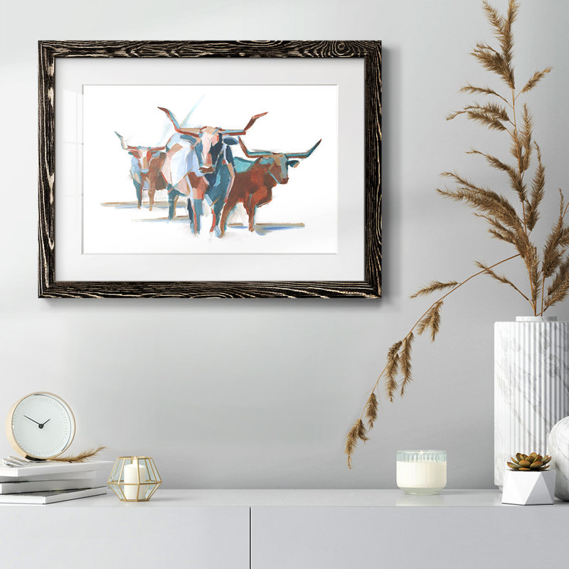 Modern Longhorns I Framed On Paper Print, Noir, H 22 po x l 32 po x P 1,5 po