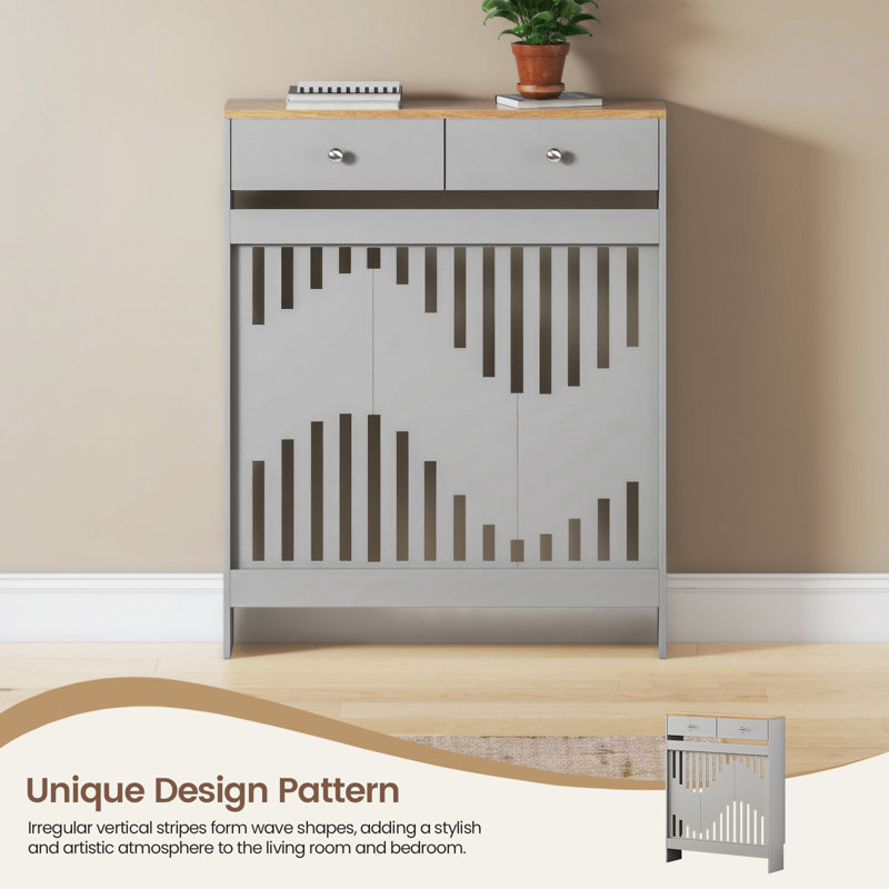 Radiator Cover With Drawers, Modern Mdf Wood Cabinet Shelf Heating Cover For Living Room Bedroom Hallway, Grey